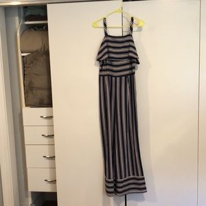 Navy blue and pink striped jumpsuit. Size M.